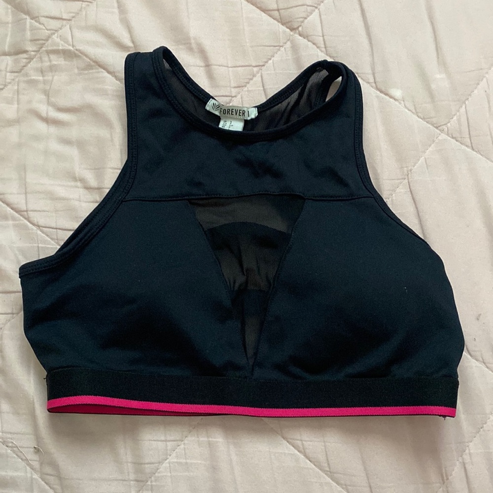 forever 21 open back/mesh sports bra, size small, lightly padded, comfy